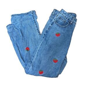 Shein High Waist Strawberry Embroidery Jeans